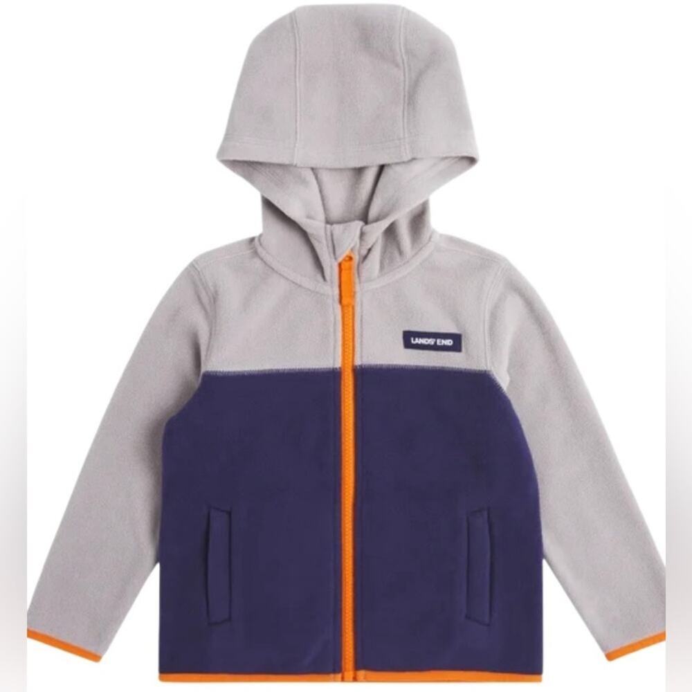Lands End Boy's Hoodie Zip up Gray Navy Jacket Size 6 NWT